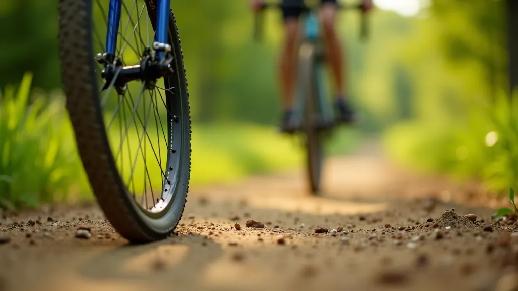 Dviračių ratai ant grunto kelio, artimasis planas, vasara