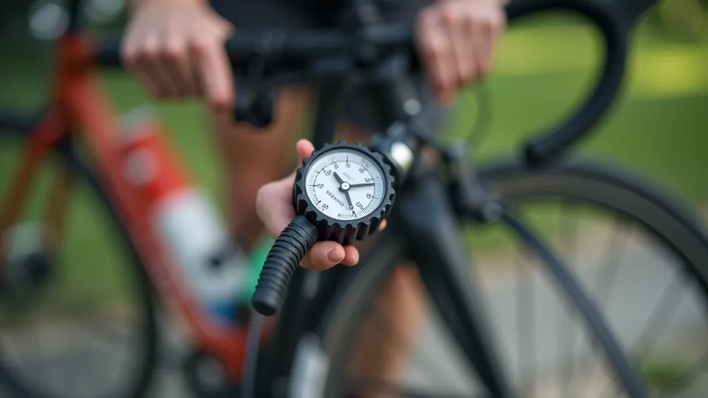 Dviračio padangos patikra, spaudimas su manometru, tyre pressure gauge, juoda padanga